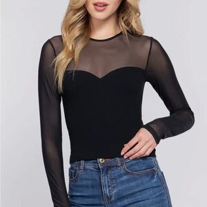 Elegant Black Sheer Long Sleeve Top